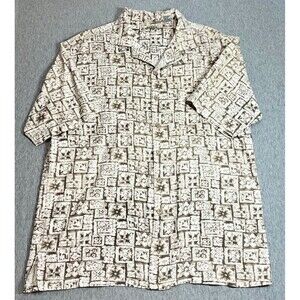 Summa Island Flower Print Button-Front Short Sleeve Hawaiian Shirt Large